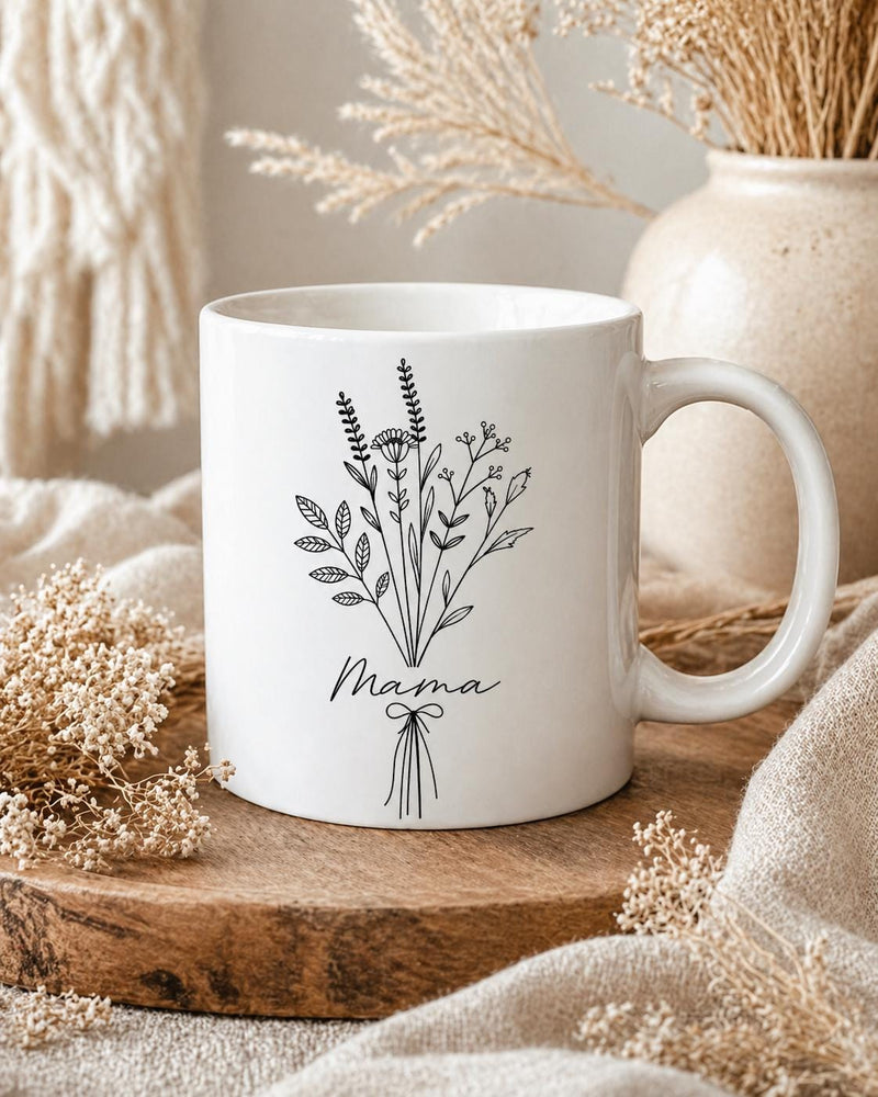Personalisierte Mama Tasse mit Blumenmotiv, Geschenk für Mama, Muttertagsgeschenk, Geburtstag – Produktansicht 1